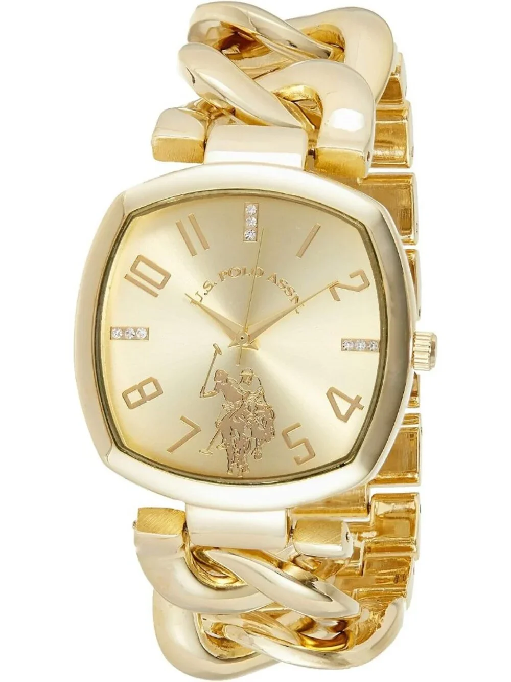 Women’s Gold Tone Chain Bracelet Square Case Rhinestone Dial Wrist Watches